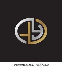 LY initial letters looping linked ellipse elegant logo golden silver black background