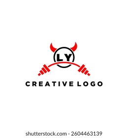 LY initial monogram for fitnes or gym logo with devil style design