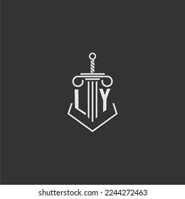 LY initial monogram law firm with sword and pillar logo design
