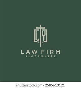 LY initial monogram for law firm with sword and shield logo image