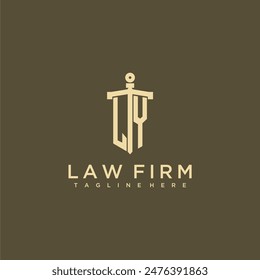 LY initial monogram for lawfirm logo with sword style image
