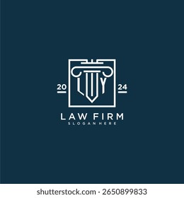 Logotipo do monograma inicial de LY para escritório de advocacia com design de pilares em quadrado criativo
