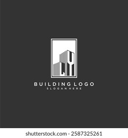 LY initial monogram real estate logo with building creative square style design
