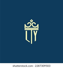 LY initial monogram shield logo design for crown vector image