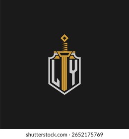 Monograma inicial de LY para imagem em estilo escudo e espada