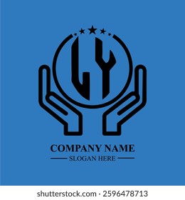 LY initials held within hands, symbolizing trust and protection. The circle represents unity, while stars highlight excellence and ambition.