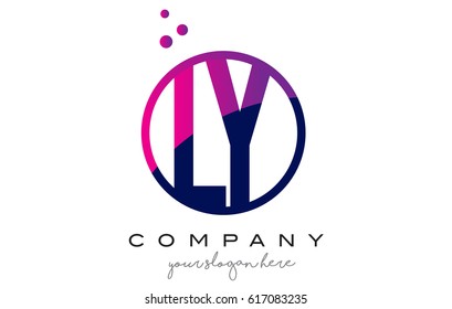 LY L Y Circle Letter Logo Design with Purple Magenta Dots Bubbles Vector Illustration