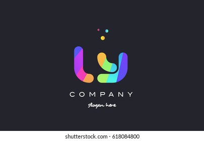 ly l y  creative rainbow green orange blue purple magenta pink artistic alphabet company letter logo design vector icon template