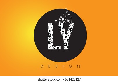 LY L Y Logo Design Made of Small Letters with Black Circle and Yellow Background.