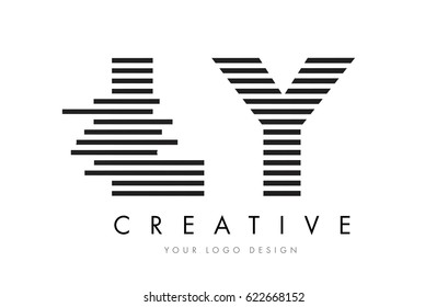 LY L Y Zebra Letter Logo Design with Black and White Stripes Vector