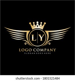 LY Letter Initial with Royal Wing Logo Template.