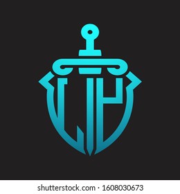 LY Logo monogram with sword and shield combination isolated blue colors gradient