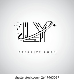 LY Orbit Monogram Logo – Futuristic Minimal Letter mark with Circular Line Art, Tech-Inspired Dots and Space Motion Concept for Modern Branding Identity