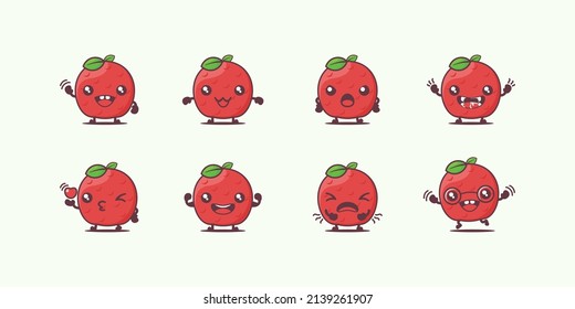 lychee cartoon. fruits vector illustration. with different faces and expressions. cute cartoon