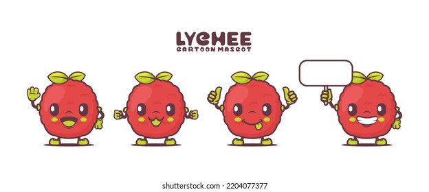 lychee cartoon mascot with different expressions. fruit vector illustration.