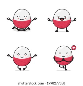 Lychee cartoon. in a yoga pose, isolated on a white background