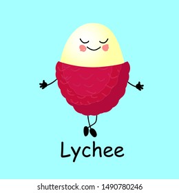 Lychee character with arms and legs on a white background. Smiles and eyes on their faces. Funny fruits vector