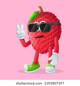 lychee character with a cool face and sunglasses. Perfect for kids, merchandise and sticker, banner promotion
