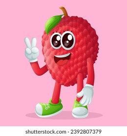 lychee character making a peace sign. Perfect for kids, merchandise and sticker, banner promotion
