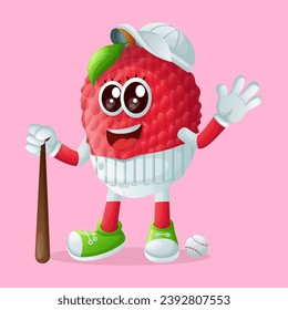 lychee character playing baseball. Perfect for kids, merchandise and sticker, banner promotion
