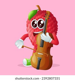 personaje de lychee tocando un violoncelo. Perfecto para niños, mercadería y pegatinas, promoción de pancartas
