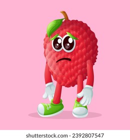 lychee character with sad expression. Perfect for kids, merchandise and sticker, banner promotion
