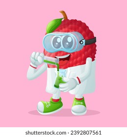 lychee character as a scientist mixing chemicals in a test tube. Perfect for kids, merchandise and sticker, banner promotion
