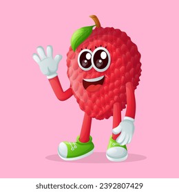 lychee character waving his hand. Perfect for kids, merchandise and sticker, banner promotion
