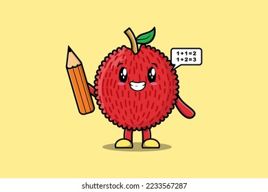 Lychee cute cartoon clever student with pencil style design in flat modern style design