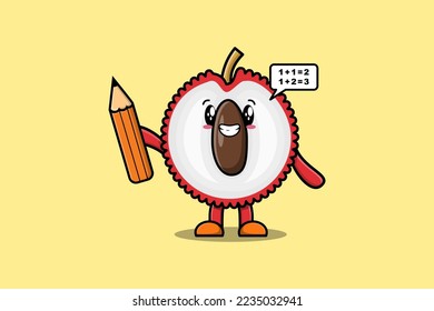 Lychee cute cartoon clever student with pencil style design in flat modern style design