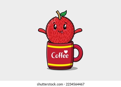 Lychee cute character illustration in a coffee cup in flat modern design