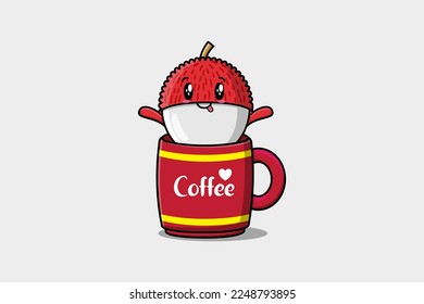 Lychee cute character illustration in a coffee cup in flat modern design