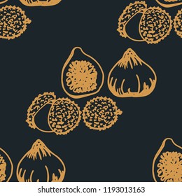 Lychee, figs tropical fruits seamless pattern