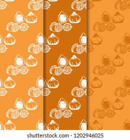 Lychee, figs tropical fruits seamless pattern