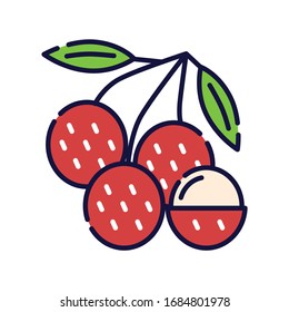 Lychee filled-outline simple icon in white isolated background. Red fruit clip art.