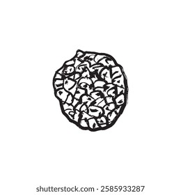 Lychee fruit in black brush stroke texture isolated on white background. Hand drawn vector sketch illustration in vintage charcoal ink. Tropical fruit design, package, asian tree