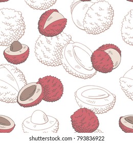 Lychee fruit graphic color seamless pattern sketch illustration vector