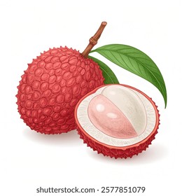 Lychee fruit isolated on a  white background. Vector illustration.