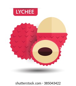 Lychee, fruit on white background. Flat design style. vector illustration.
