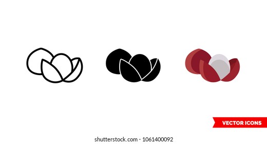Lychee icon of 3 types: color, black and white, outline. Isolated vector sign symbol.