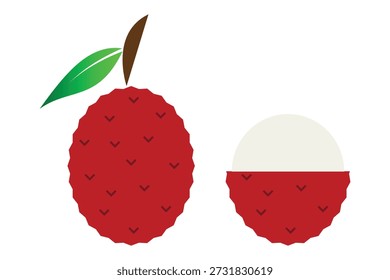 Lychee and Litchi fruit icon, Lychee fruit with leaf icon, Lychee fruit icon isolated on white background