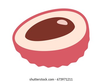Lychee or litchi fruit with seed or pit flat color vector icon for food apps and websites