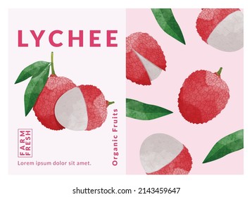 Lychee packaging design templates, watercolour style vector illustration.