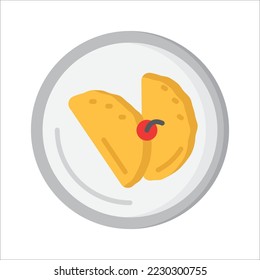 Lychee pancake breakfast with syrup and butter on plate icon for food application and website