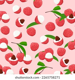 Lychee seamless pattern background, vector illustration.