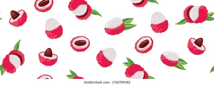 Lychee set. Exotic fruit. Vector