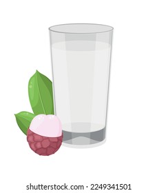 Lychee schüttelt in einem Glas. Transparenter Behälter. Tropische Früchte. Trink. Frisches Getränk. Geschmackvoll. Süß. Symbol. Vektorstruktur auf Weiß. Wohnung.
