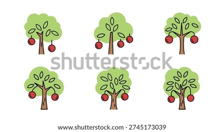 Lychee tree Line art flat abstract color vector