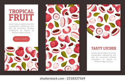 Lychee Tropical Fruit Banner Design com modelo de vetor de amora crua