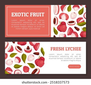 Lychee Tropical Fruit Banner Design com modelo de vetor de amora crua